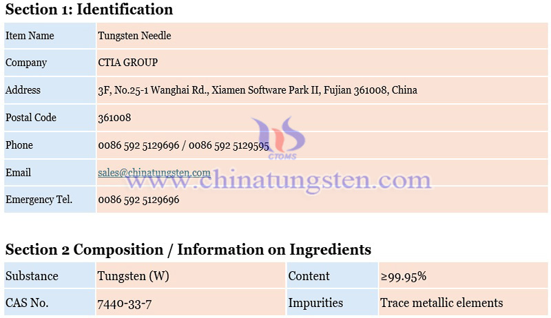 material safety data sheet of tungsten needle photo